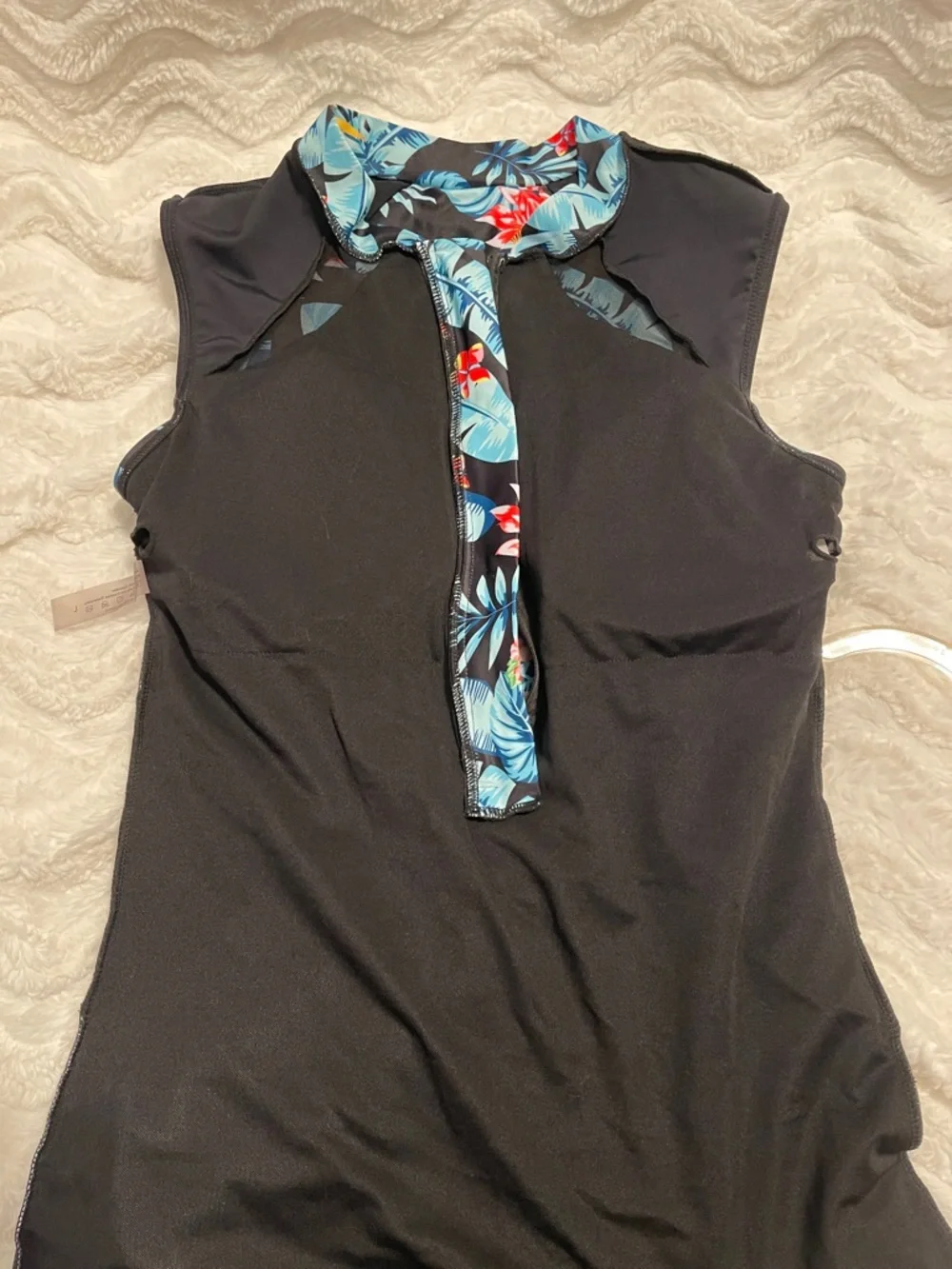 NWOT Swim Unitard Black Tropical Floral with Zip Front